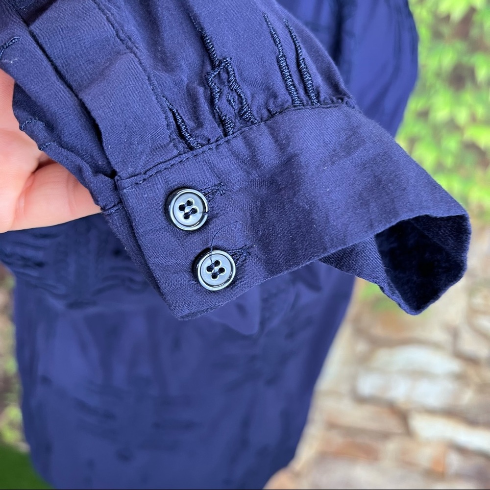 CYNTHIA ROWLEY Navy Blue Tonal Embroidered Button-Front Blouse, 2X - Picture 9 of 11